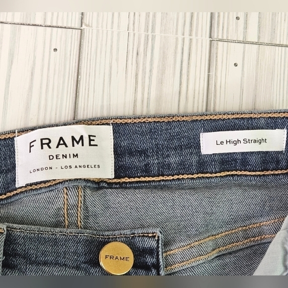 Frame Denim Le High Distressed Straight Leg Jeans in Rue Blue Size 24 - Picture 9 of 10